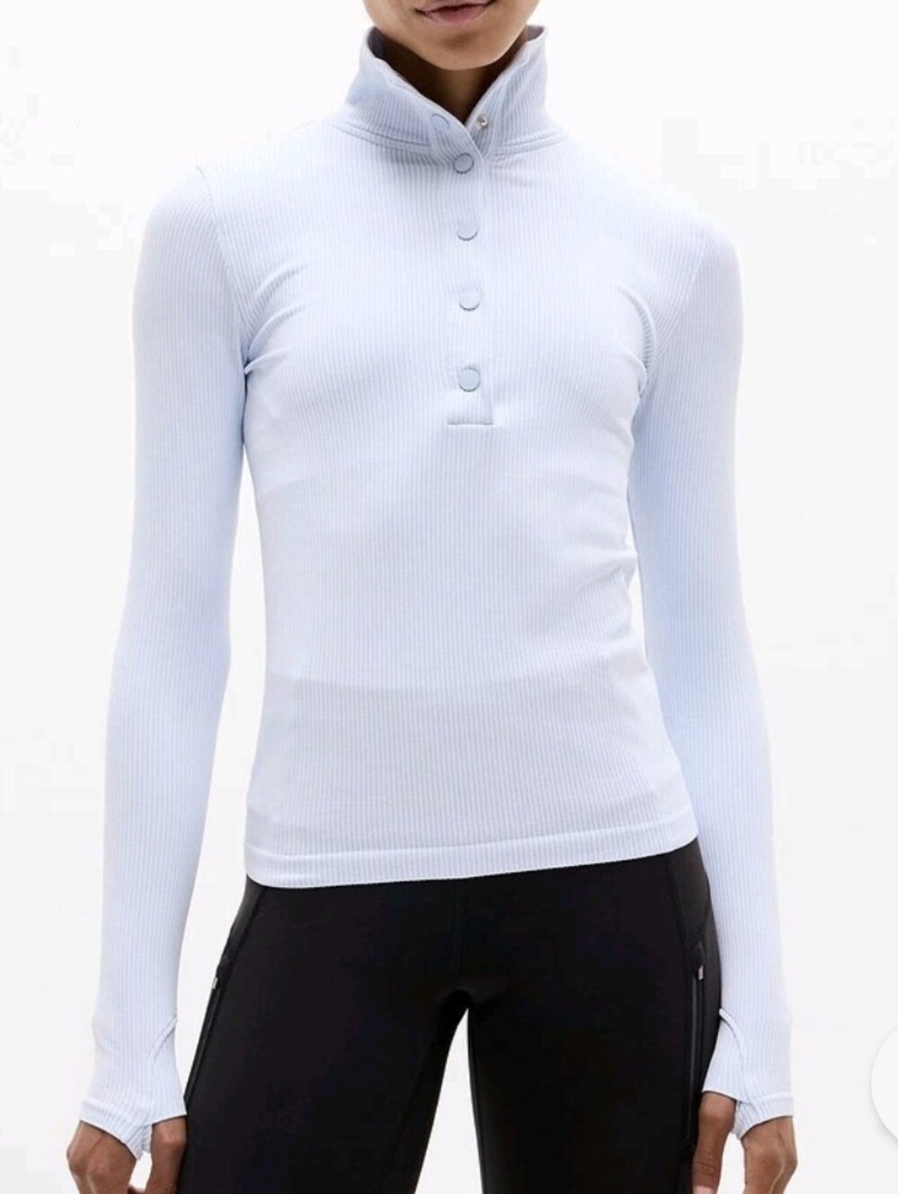 Athleta Flurry Seamless Henley Mock Neck Long-Sleeve Top in Gossamer - Size M